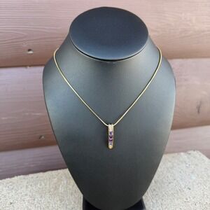 Lia Sophia Necklace Gold Purple Blue Crystal Vertical Bar Pendant Snake Chain